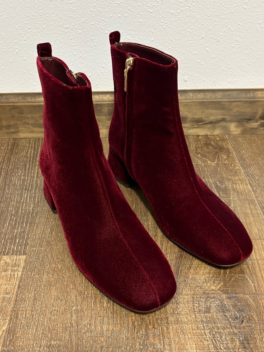 Coach Merlot Burgundy Velvet Ankle Booties with Gold Zipper
